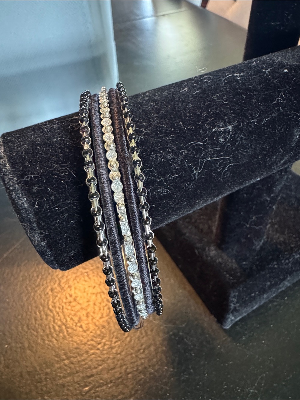 Black and Silver Crystal Multi-Row Bangle Bracelet